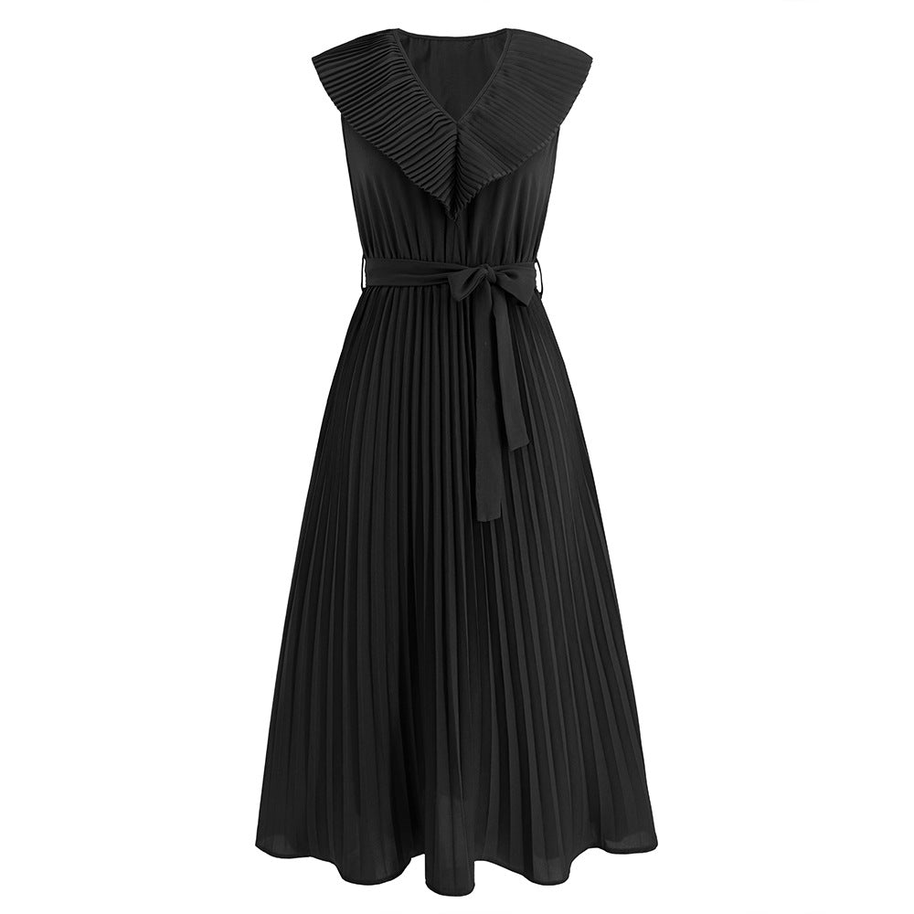 Women's Pleated French Slim Fit Solid Color Dresses