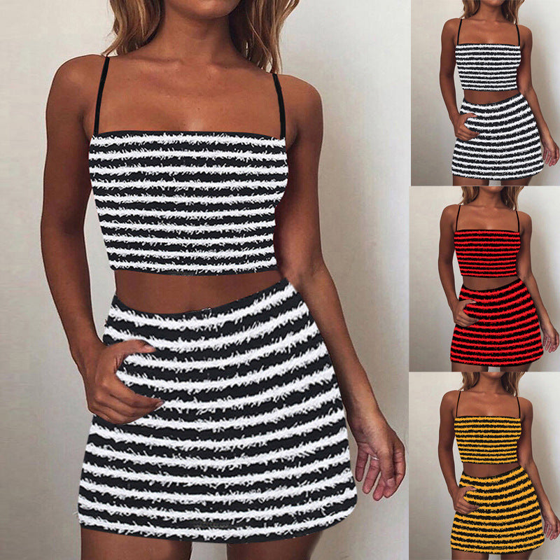 Women's Summer Texture Striped Spaghetti Straps Suits
