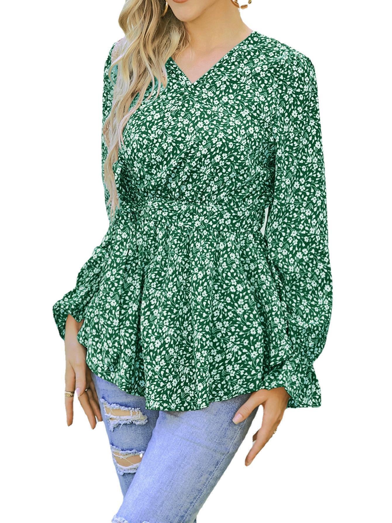 Autumn Fashion Printed Lace Up Long Blouses