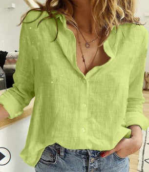 Solid Color Casual Loose Long-sleeved Linen Blouses