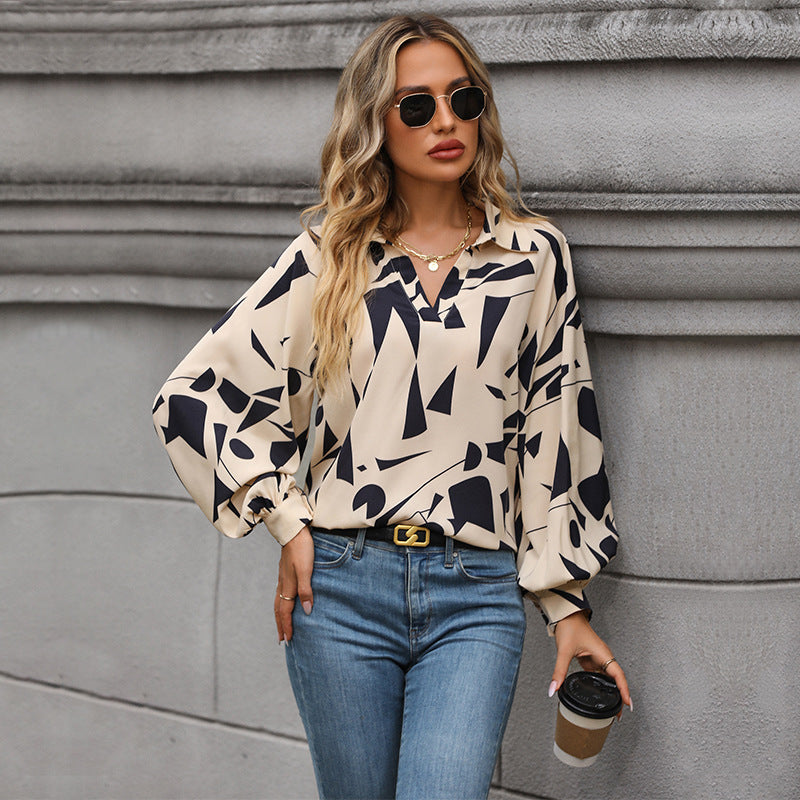 Women's Fashion Wear Long Sleeve Printed Shirt Blouses