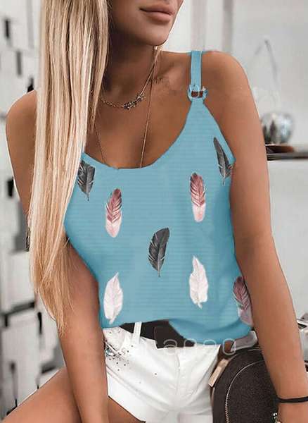 Women's Summer Round Neck Printed Camisole Blouses