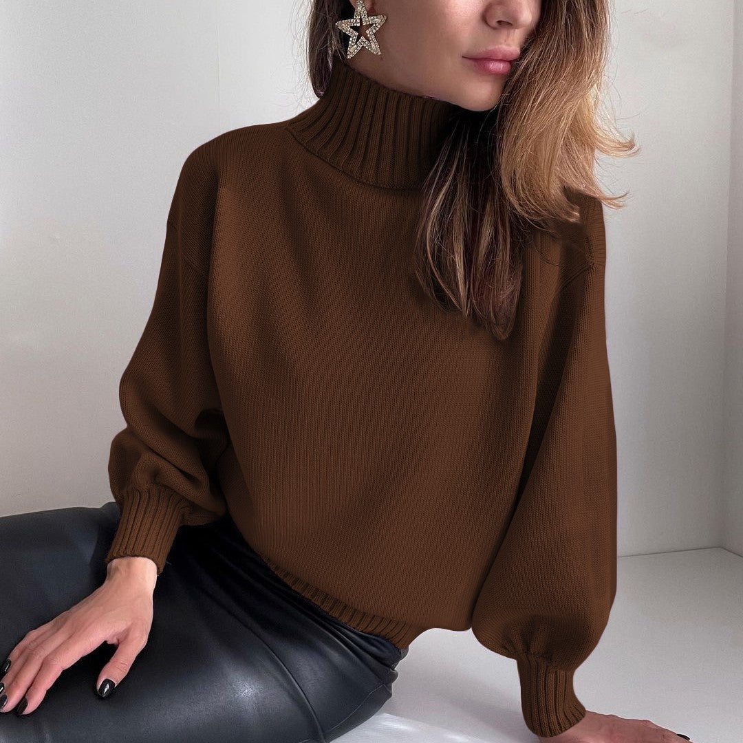 Women's Solid Color Puff Sleeve Turtleneck Fashion Sweaters