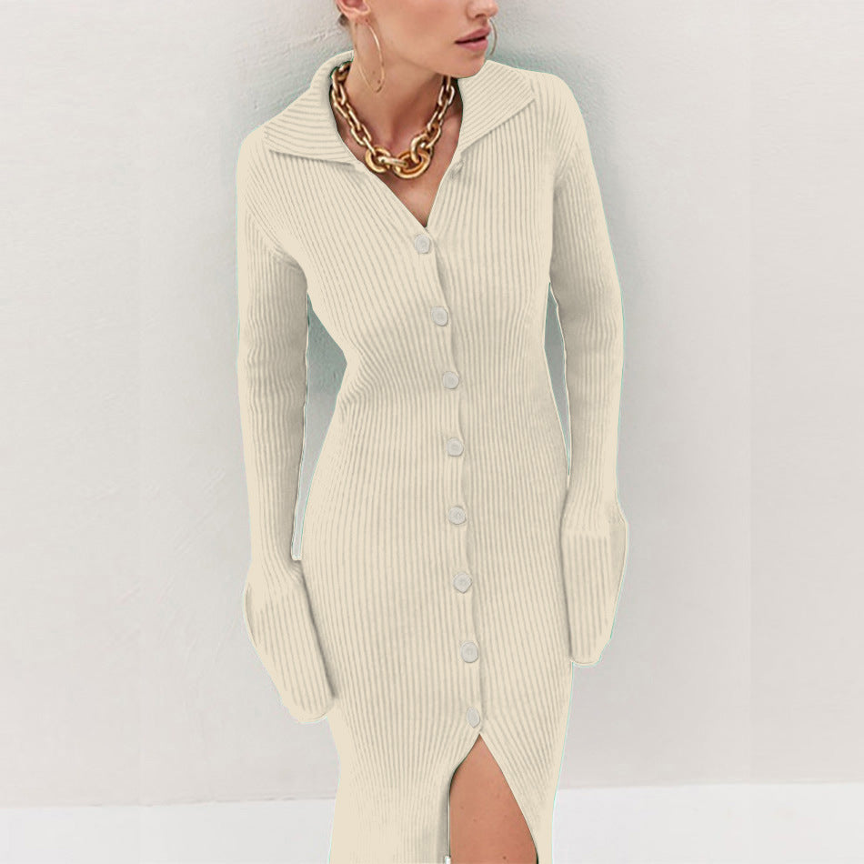 Long Sleeve Lapel Button Bell Bedford Dresses