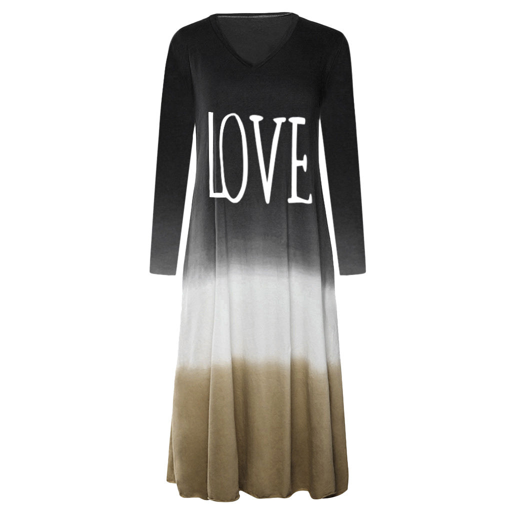 Women's Spring Loose Contrast Color Long Sleeves Dresses