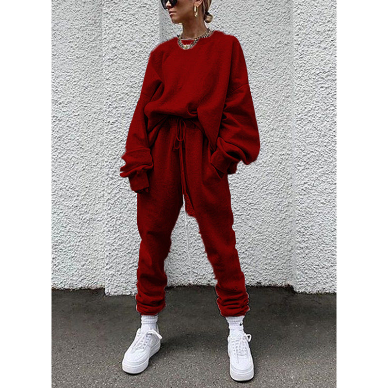 Women's Autumn Solid Color Long Sleeve Trousers Suits