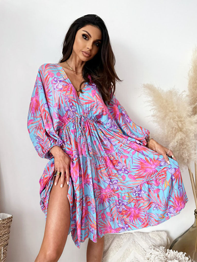 Summer High Waist Pullover Sleeve Printed Dresses