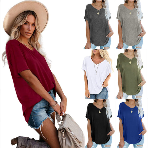 Women's T-shirt Loose Design V-neck Casual Summer Blouses