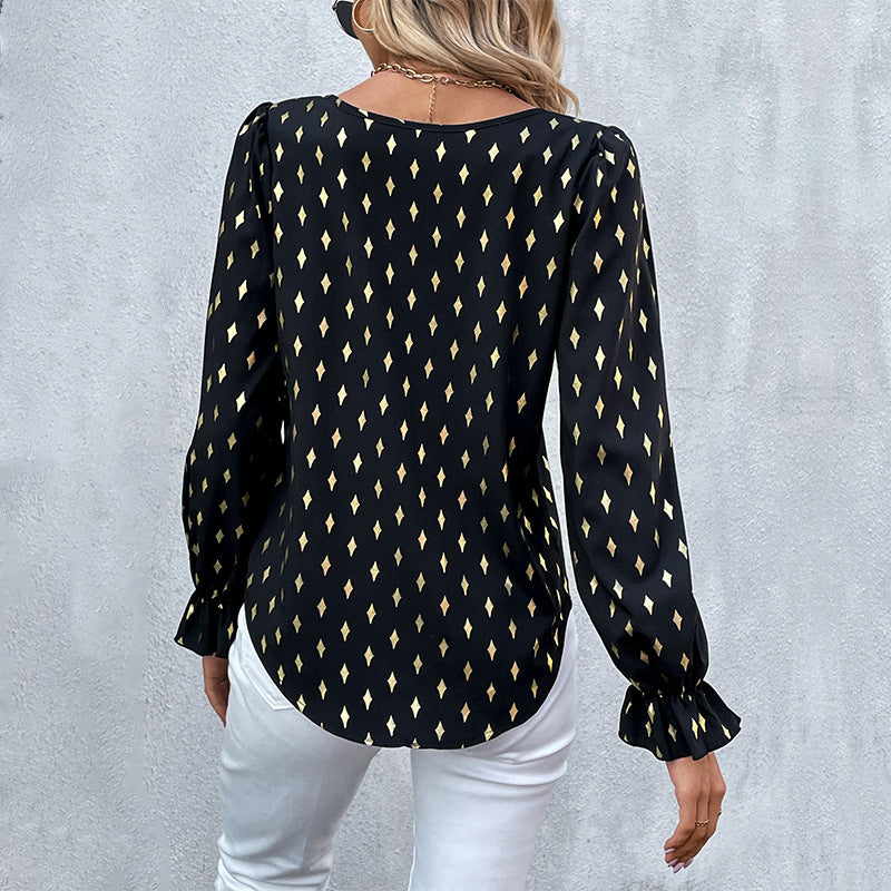 Women's Autumn Long-sleeved Shirt Black Gilding For Blouses