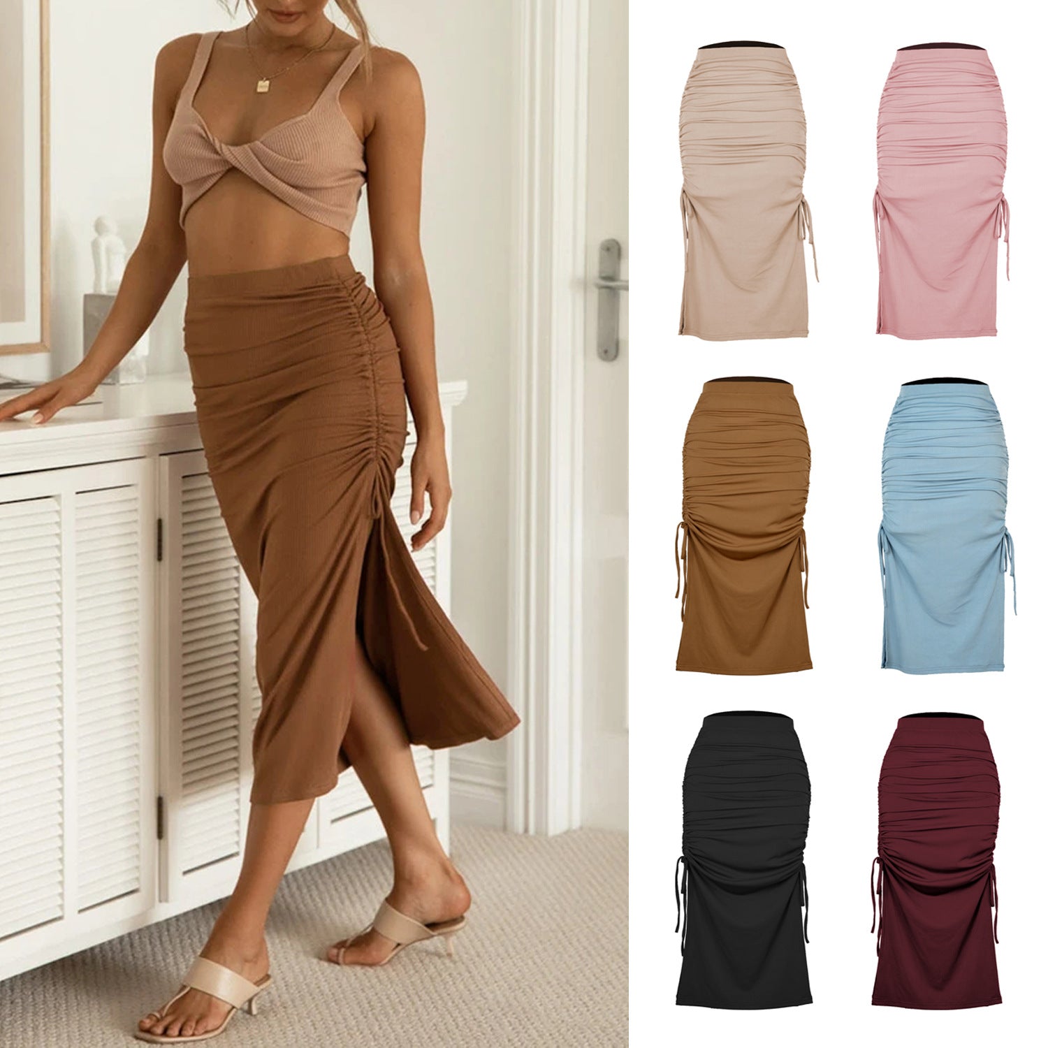 Women's Knitted Slim Fashion Pleated Tie Sexy Skirts