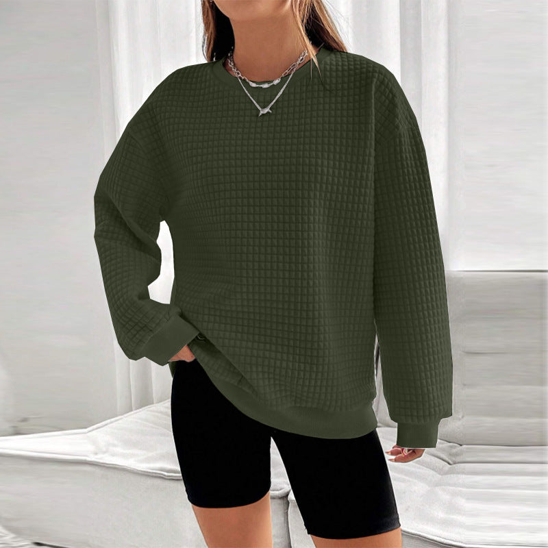 Women's Waffle Long Sleeve Drop Shoulder Loose-fitting Sweaters