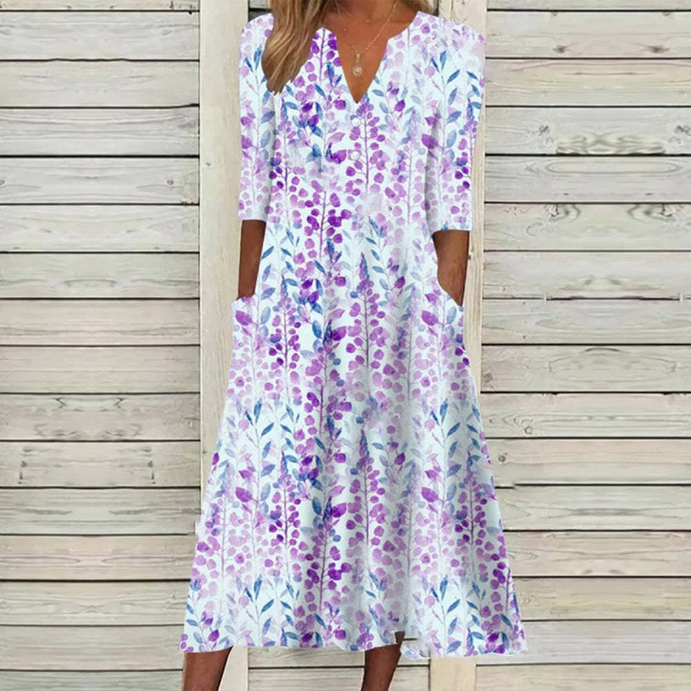 Women's Classic Positioning Printed Button Mid-sleeve Dresses