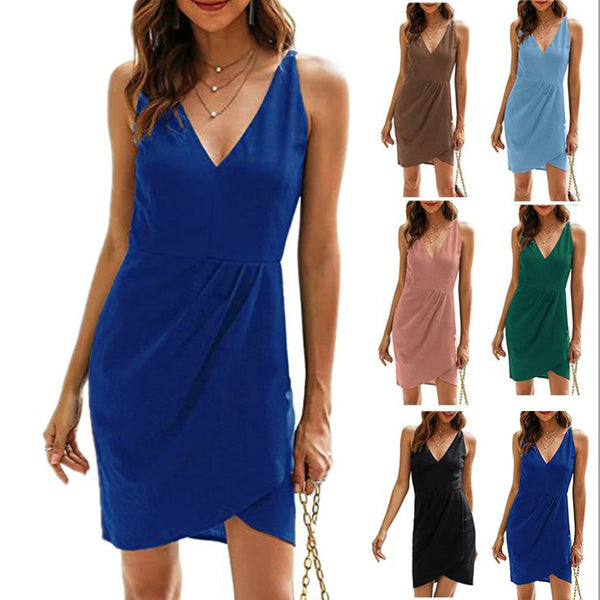 Women's Tight Sleeveless V-neck Slim Cocktail Party Dresses