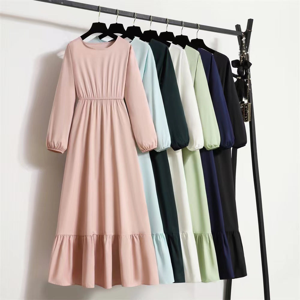 Women's Dress Solid Color Pullover Sleeve Waist Dresses