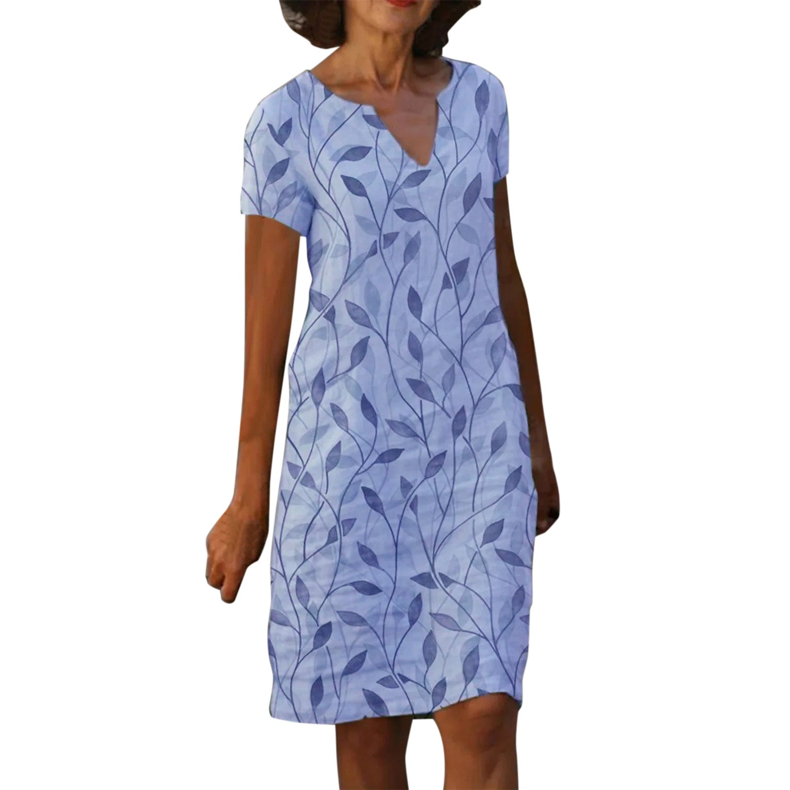 Women's Cotton Linen Printed V-neck Loose Dress Dresses
