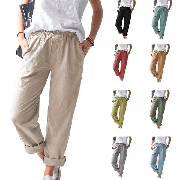 Women's Summer Solid Color Elastic High Waist Pants