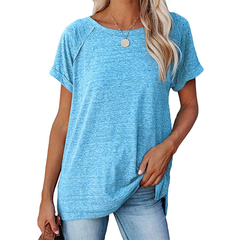 Women's Round Neck Solid Color Loose Short-sleeved Blouses