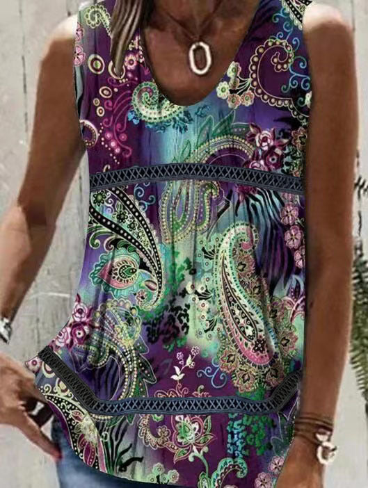 Women's Slouchy Summer Printed Patchwork Sleeveless Blouses