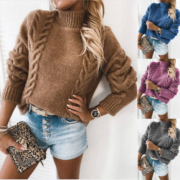 Women's Solid Color Turtleneck Long Sleeve Casual Sweaters