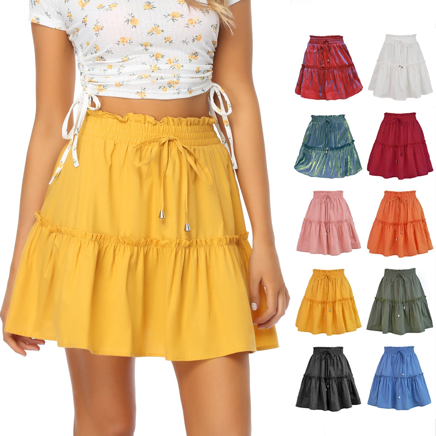 Women's Fashion High Waist Elastic Solid Skirts