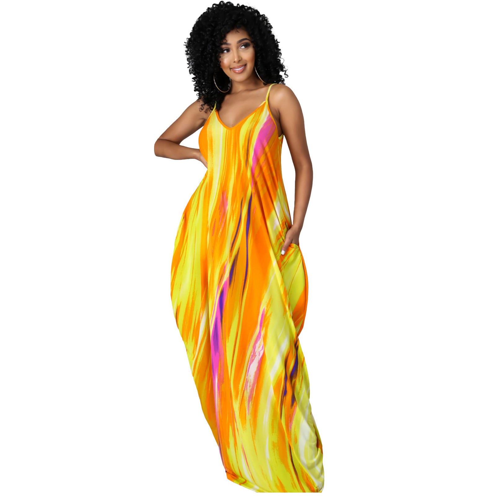 Women's Unique Tie-dye Colorful Printing Loose Dresses