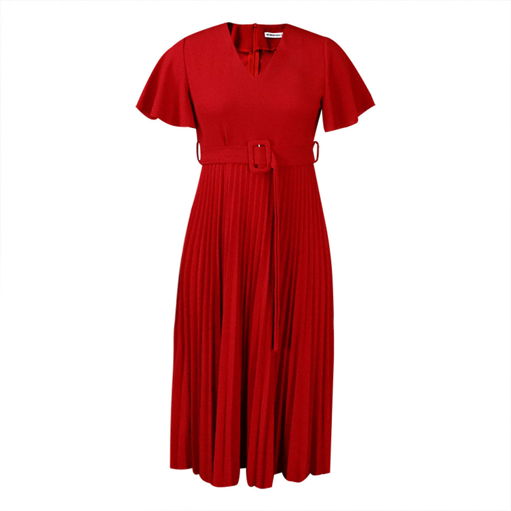 Cool Stylish V-neck Ruffle Pleated Dress Plus Size