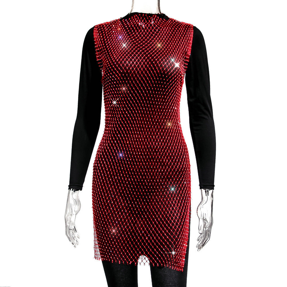 Women's Mesh Rhinestone Round Neck Dress Dresses