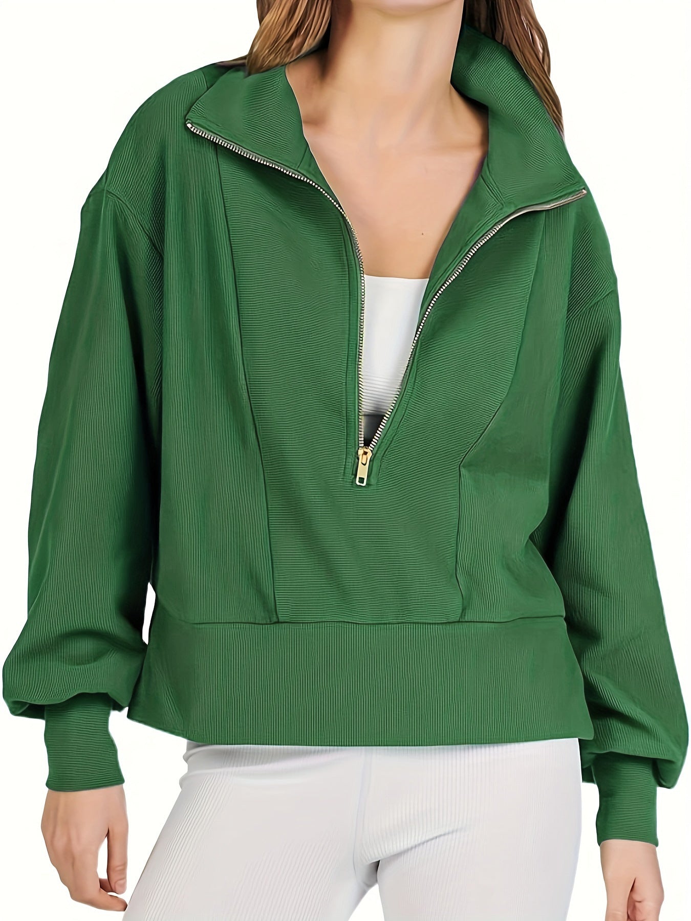 Women's Casual Half Zipper Pullover Long Sleeve Sweaters