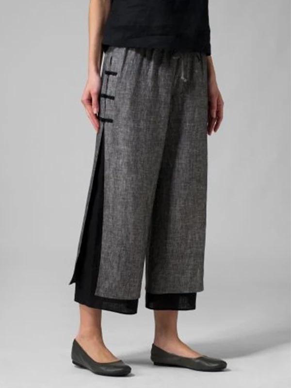 Women's Stylish Double-layer Buckle Elastic Waist Pants