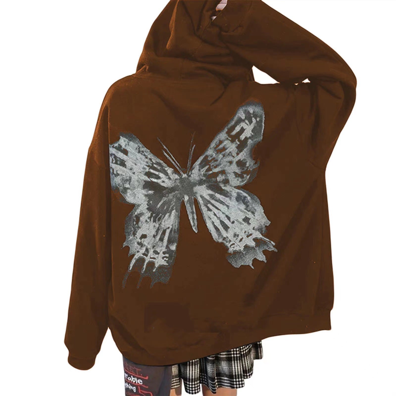 Women's Hooded Zipper Letter Butterfly Printing Veet Sweaters