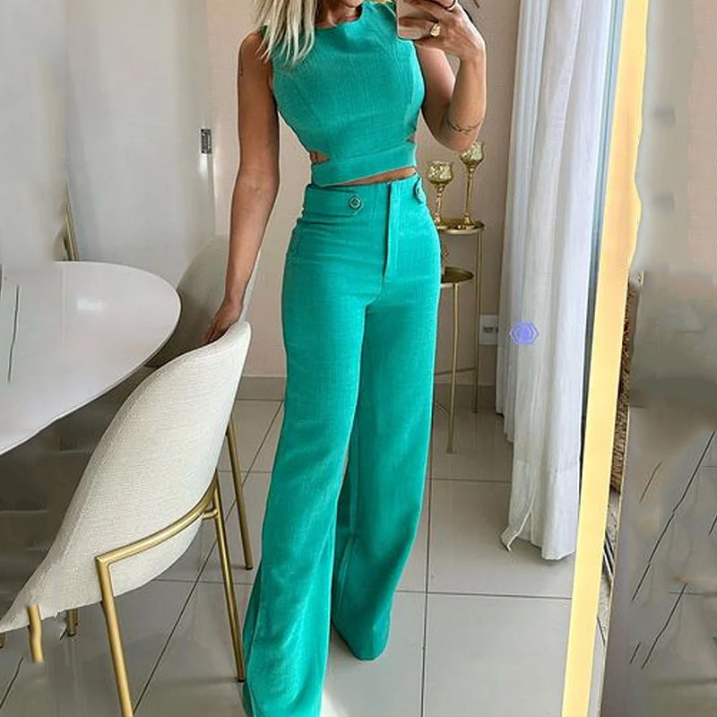 Women's Fashion Casual Solid Color Trousers Two-piece Suits