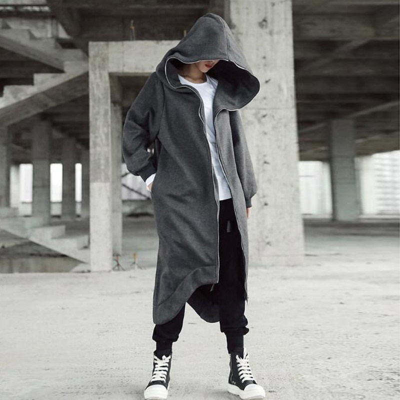 Personality Street Hoodie Zipper Hooded Long Sweaters