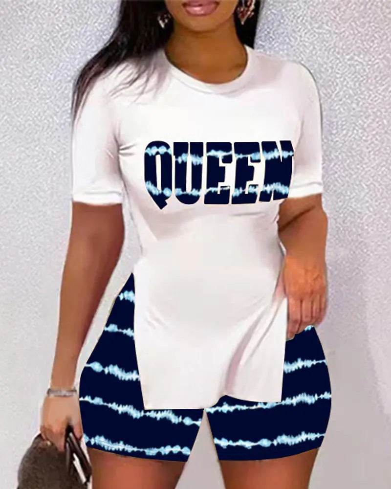 Women's Casual Printed Sleeves Two-piece Set Shorts