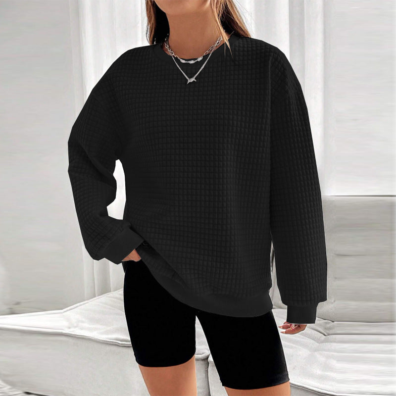 Women's Waffle Long Sleeve Drop Shoulder Loose-fitting Sweaters