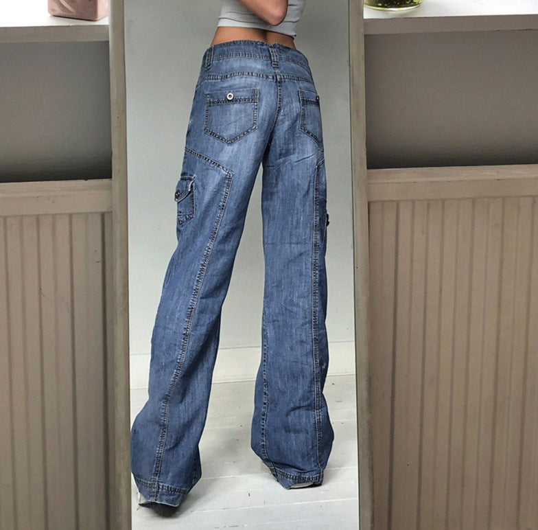 Women's High Waist Slim Fit Two-button Workwear Jeans