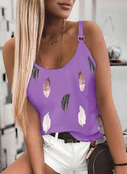 Women's Summer Round Neck Printed Camisole Blouses