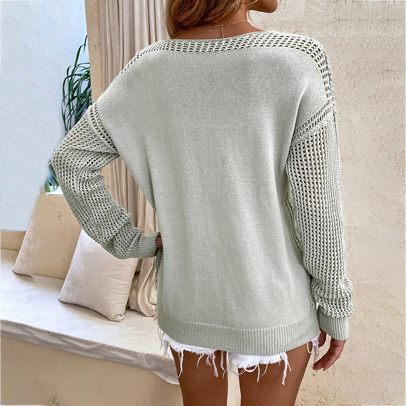 Women's Solid Color Hollow Out V-neck Pullover Tops