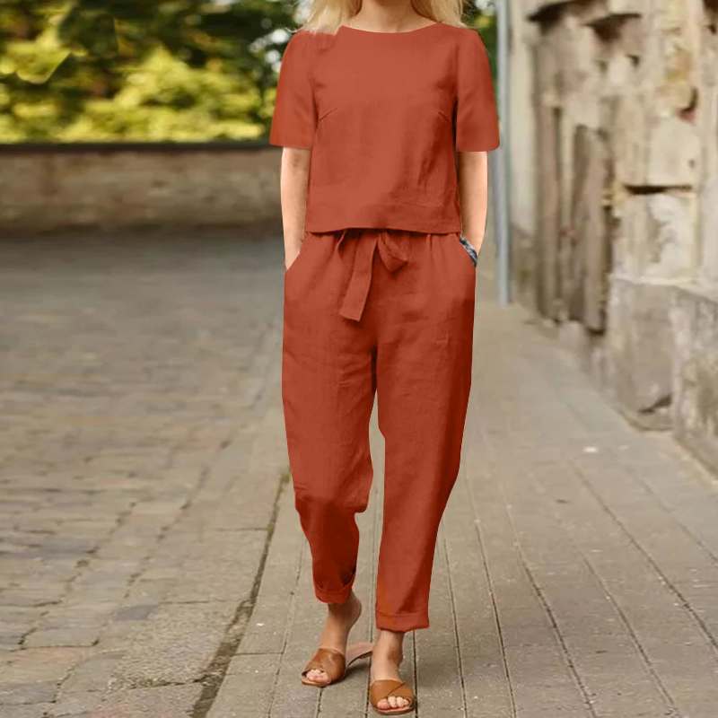 Women's And Linen Summer Half Sleeve Oversized Suits