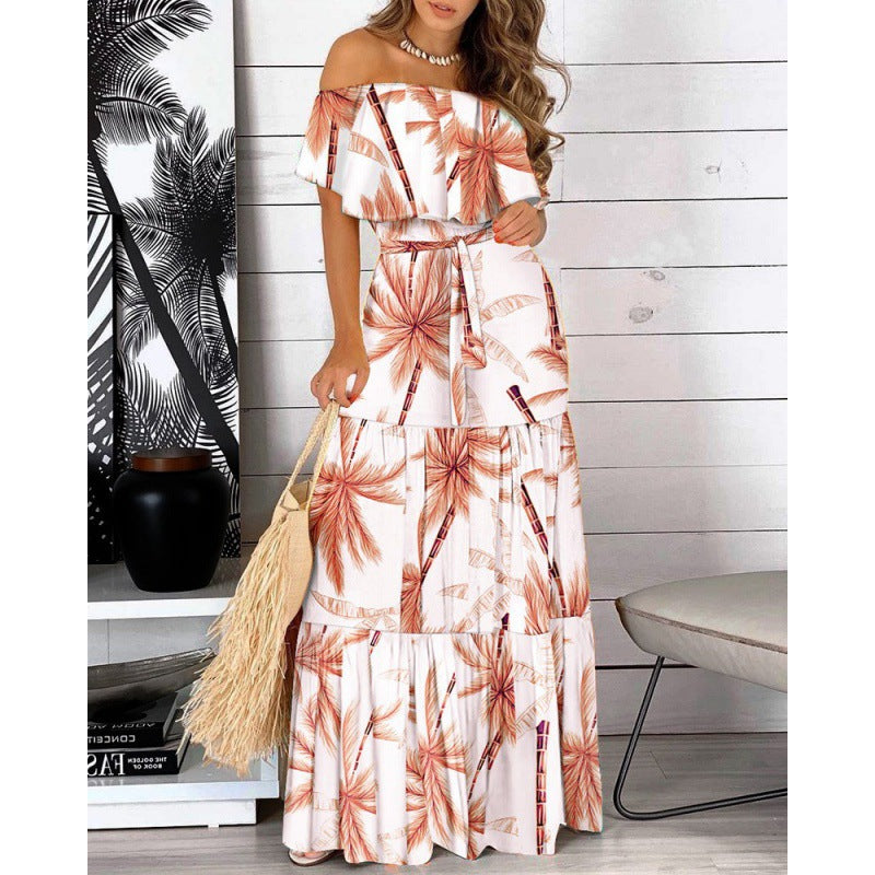 Women's Summer Ruffled Lace Printing Maxi Dress Dresses