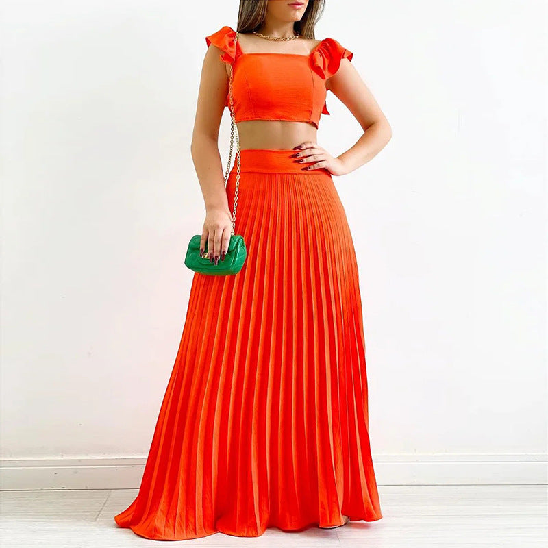 Women's Spring Solid Color High Waist Pleated Long Suits