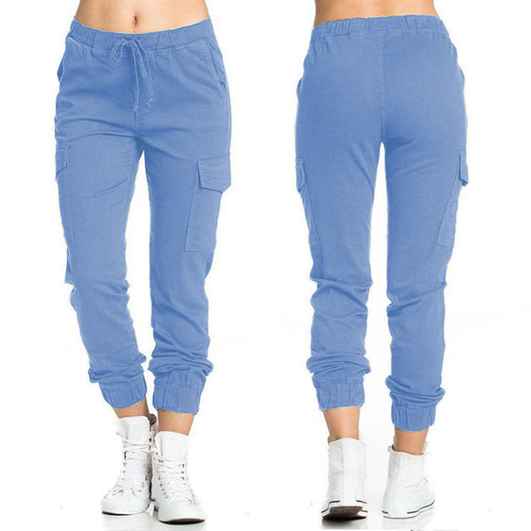 Women's Casual Elastic Waist Thin Rope Pocket Pants