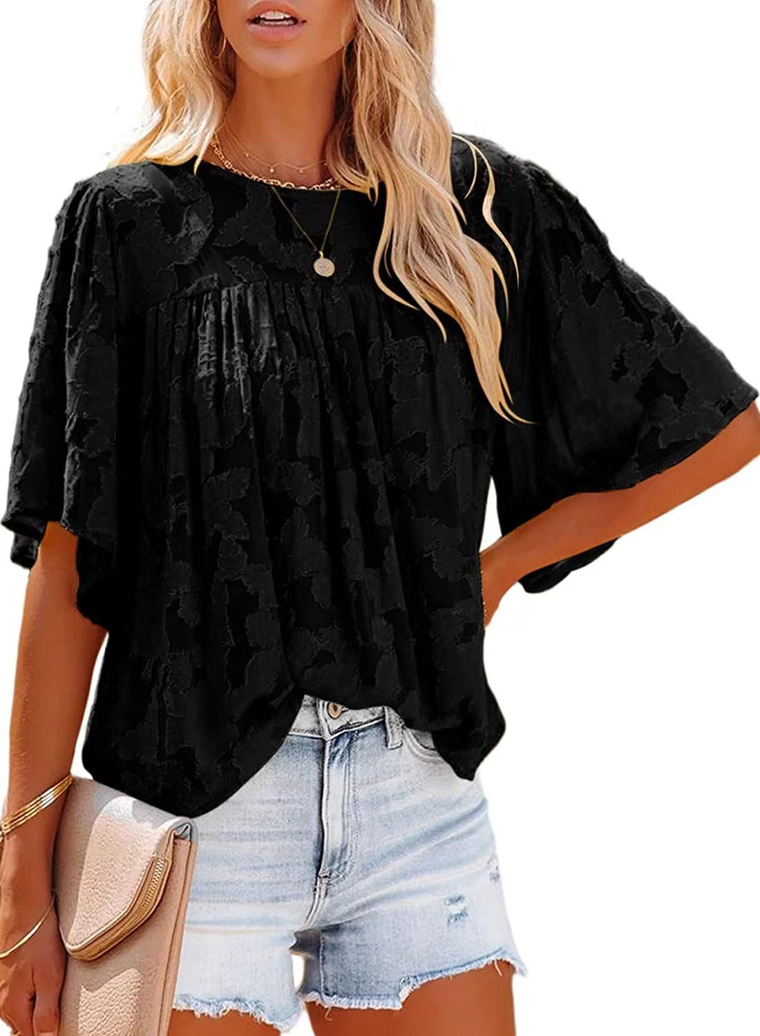 Women's Summer Bell Sleeve Little-girl Style Hollow-out Blouses