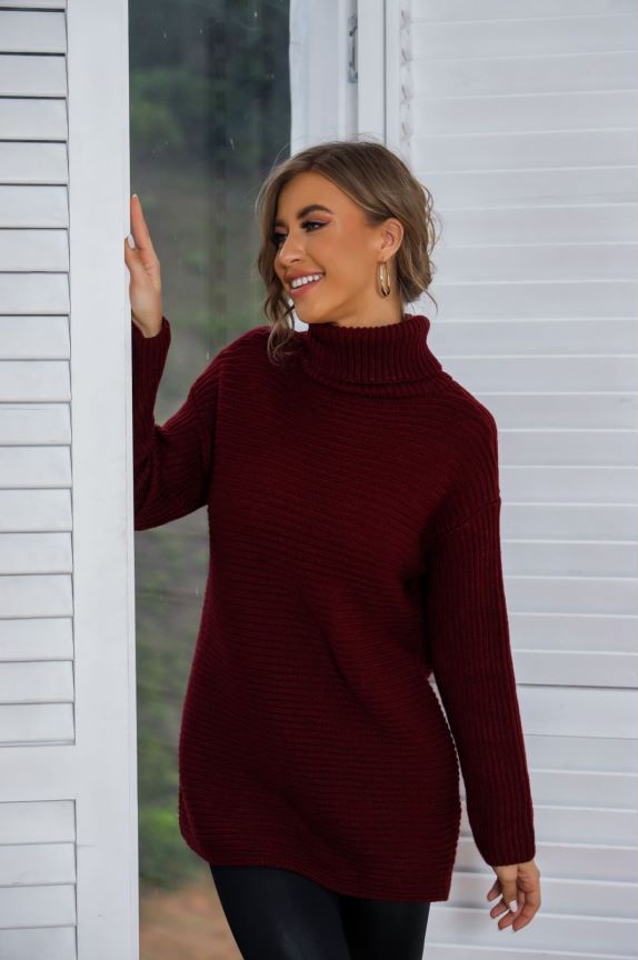 Classy High-grade White Turtleneck Long-sleeved Pullover Sweaters