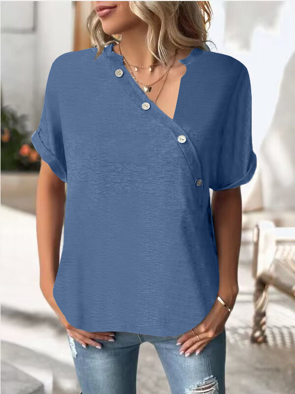 Women's Slouchy Innovative Solid Color Button Blouses