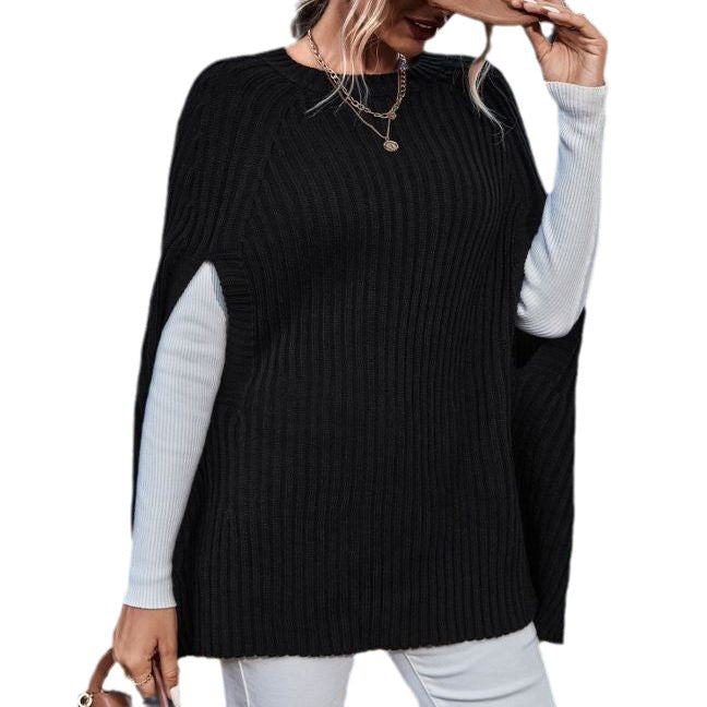 Women's Crew Neck Split Sleeves Irregular Cloak Sweaters