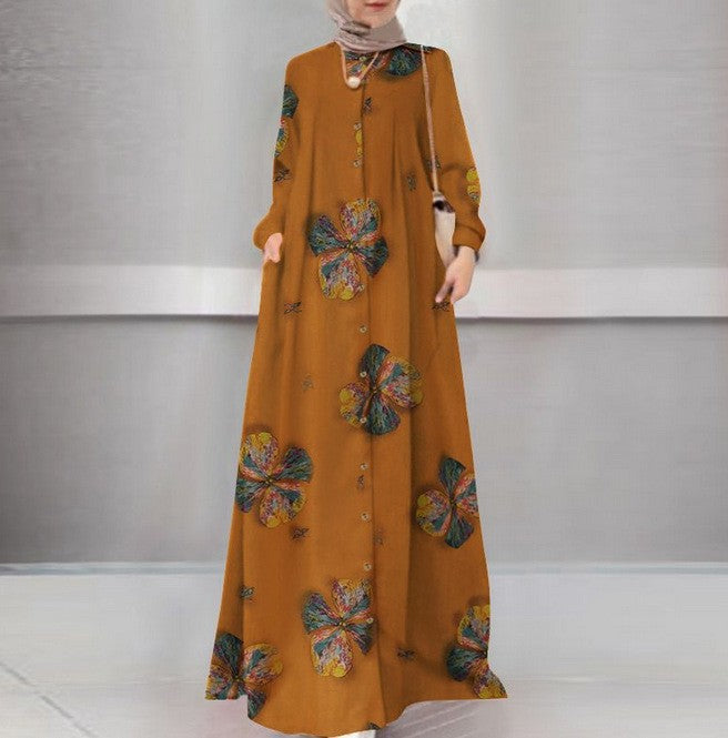 Women's Printed Long Shirt Muslim Loose Casual Dresses