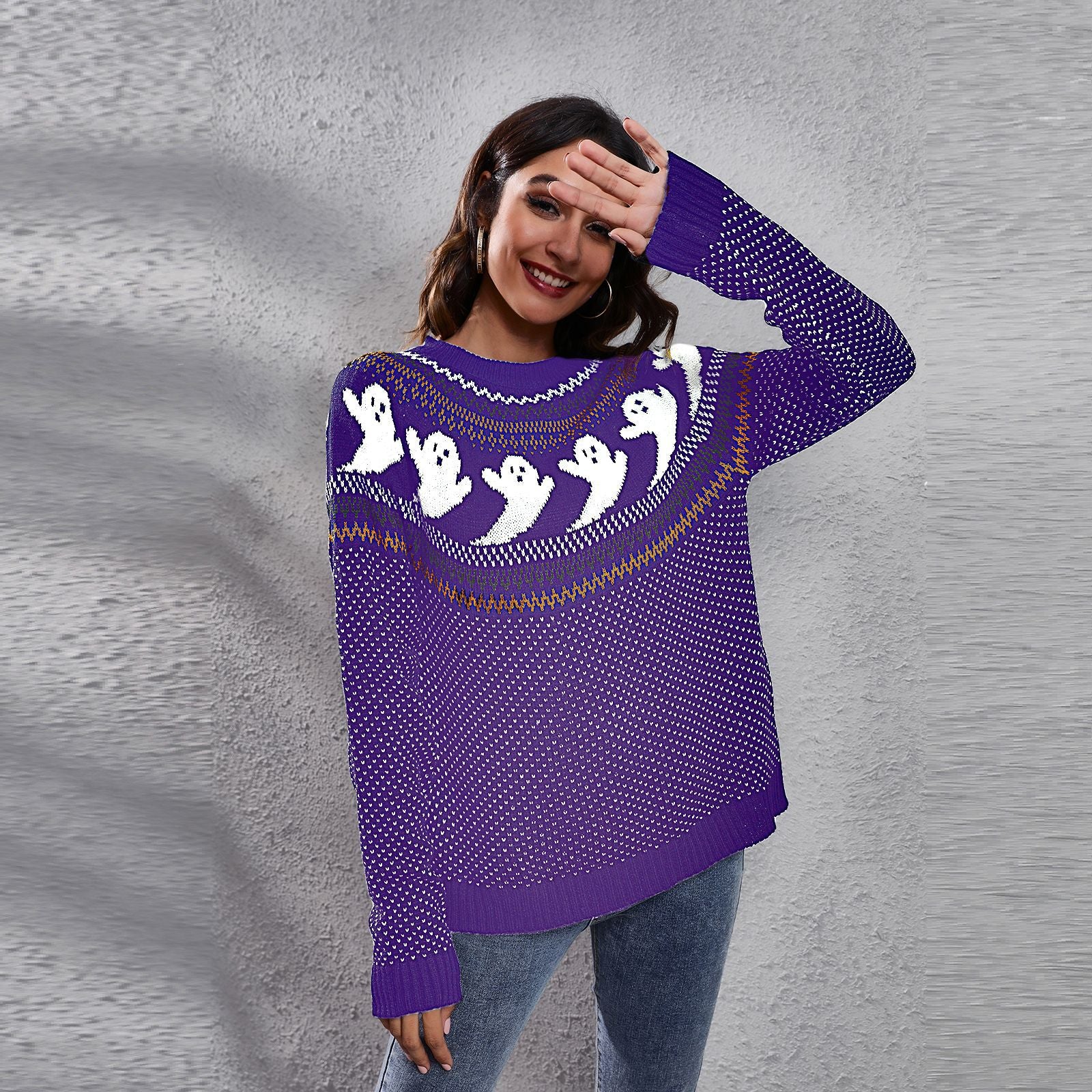 Women's Halloween Ghost Retro Dots Long-sleeved Knitted Sweaters