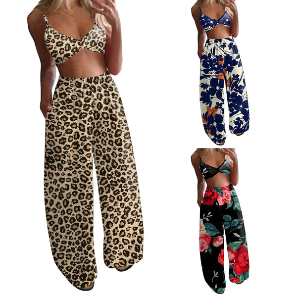 Women's Printed Sexy Tube Loose Wide Leg Suits