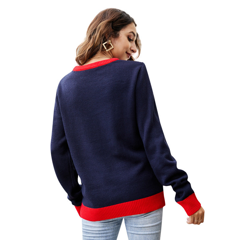 Women's Cute Christmas Man's Knitted Round Neck Pullover Sweaters