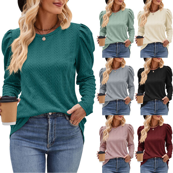 Women's Sleeve Knitted Jacquard Solid Color Long Blouses